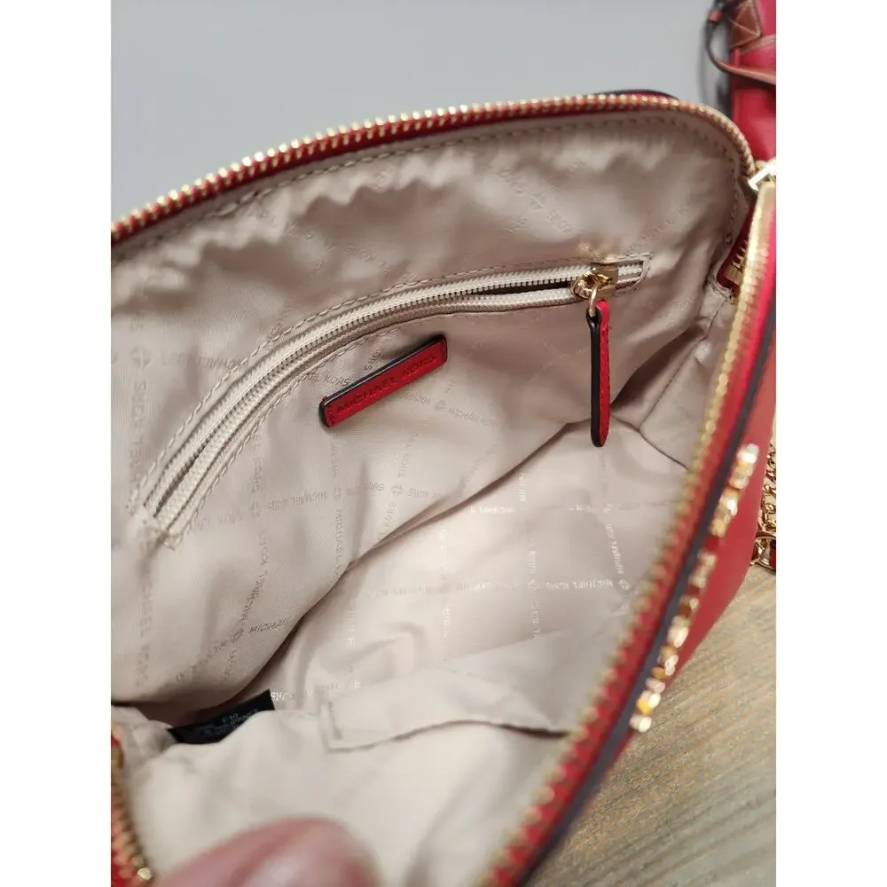 Michael Kors Cindy Crossbody Bag Red Saffiano Leather Chain Strap Small Purse